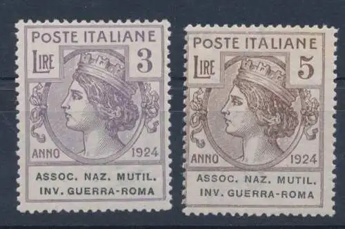 1924 Italien, halbstaatliche Einrichtungen, komplette Serie 5/12, 8 Werte, Nationale Vereinigung der Invaliden Guerra Roma, MNH** Zertifikat - Expertise Cilio