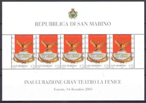 2003 San Marino, Blatt La Fenice, 5 neue Werte, BF 82 - MNH**