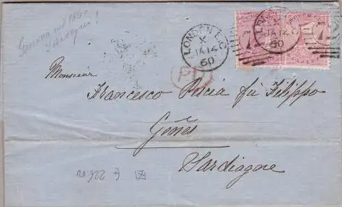 1860 GROSSBRITANNIEN - Nr. 18 4p rosa 2 Exemplare auf Brief