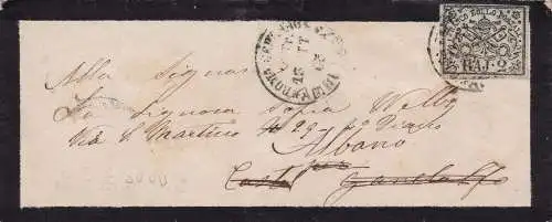 1852 Kirchenstaat, 2 Baj olivgrün Nr. 3 auf Brief