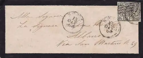 1852 Kirchenstaat, 2 Baj olivgrün Nr. 3 auf Brief von Rom nach Albano