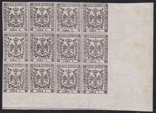 1853 MODENA, Nr. 11 1 weiße Lira Block 10 mnh / ** 2 mlh / * Signatur Bolaffi