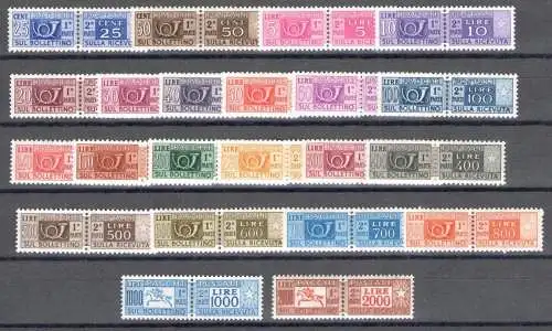 1955-79 Italien - Republik, filigrane Postpakete Sterne, 22 Werte - postfrisch **