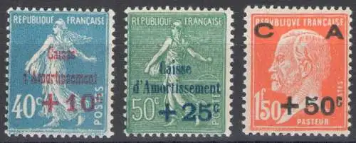 1927 FRANKREICH - Nr. 246/248 Amortisationskasse 1. Serie 3 Werte - MLH*