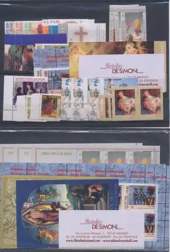 2005 Vatikan, neue Briefmarken, Vollständiges Jahr 27 Werte + 7 Blätter + 1 Heft - postfrisch **