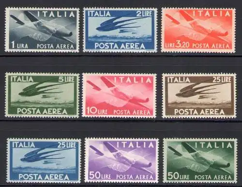 1945-46 Italien - Republik, Luftpost, Nr. 126/134 9 MNH Werte**