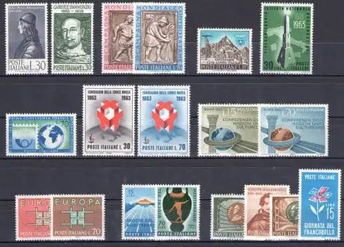1963 Italien Republik, neue Briefmarken, Vollständiges Jahr 19 Werte, postfrisch**