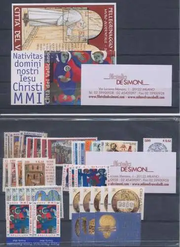 2001 Vatikan, neue Briefmarken, komplettes Jahrgang 32 Werte + 1 Blatt + 1 Heft + Automatik - postfrisch **