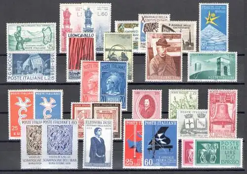 1958 Italien Republik, neue Briefmarken, Vollständiges Jahr 29 Werte, postfrisch**