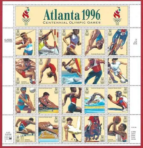 1996 USA, Atlanta 96, Nr. 2820/2839 BLATT POSTFRISCH/**