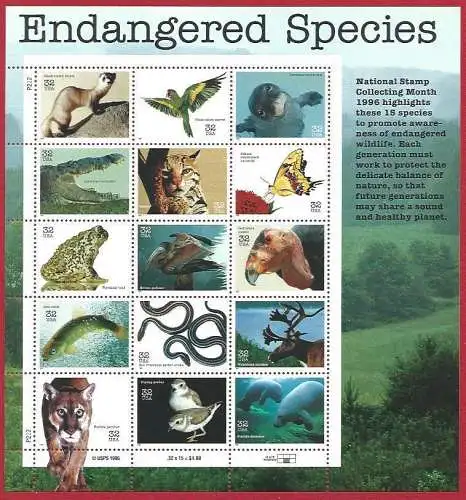 1996 USA Fauna Nr. 2886/2900 MINIFOGLIO POSTFRISCH/**