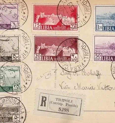 1939 LIBYSCHEN, Nr. 158/16+PA 13. Tripolis Messe die Serie auf gereiste Postkarte