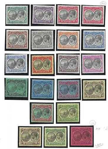 1923-33 DOMINICA, SG 71/90 20 Werte MLH/* £ 150 SG 91 1£ MNH/** £ 225