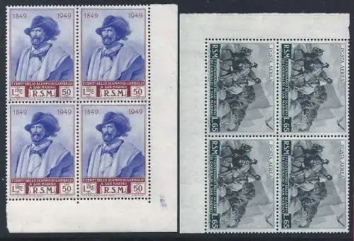 1949 SAN MARINO, Nr. 358/365*A Garibaldi 13 Werte mnh/** quartina