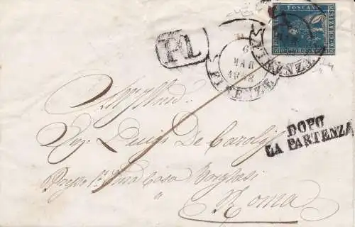 1857 TOSKANA, Nr. 15b 6 Verrückte dunkelblau AUF BRIEF Raybaudi Zertifikat