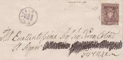1860 TOSKANA, Nr. 19 10 Cent. AUF ANNULLBRIEF MIT ANNULLKREIS SAN MINIATO