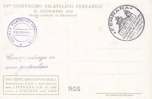 1952 Savonarola, Nr. 696 AK Maximum mit besonderer Stornierung