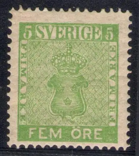 1858 SCHWEDEN/SVERIGE/WILDLEDER - Nr. 6-5 Stunden grün gelb ML/*
