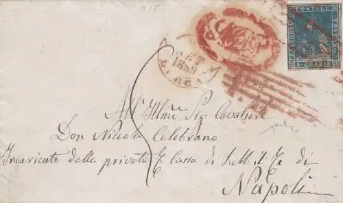 1857 TOSKANA, Nr. 15 6 verrückte blaue AUF BRIEF VON LUCCA Schlüsselzertifikat