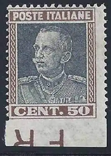1927 Italien - Königreich, Nr. 218i Bildnis von VEIII. 50 Cent., unten nicht gezahnt, postfrisch ** varieté Signiert von Enzo Diena