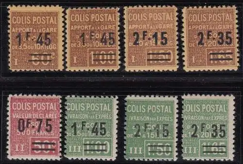 1928-29 FRANKREICH - Postpakete Nr. 88/94 8 MLH-Werte *