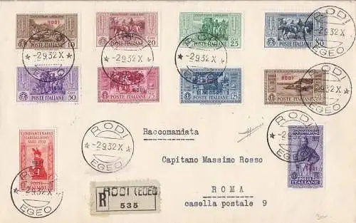 1932 Ägäis - RODI, Garibaldi - Nr. 20/29 die komplette Serie auf Reisebrief