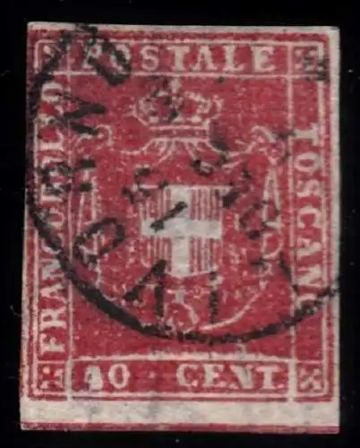 1860 TOSKANA, Nr. 21g 40 Cent. scharlachrotes Karmin, GEBRAUCHT Abkürzung A.Diena