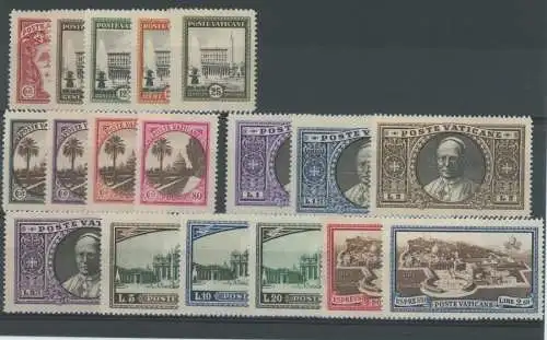 1933 Vatikan, komplette Serie, Gärten und Medaillons, 18 Werte, Nr. 19/34 + Ablaufdatum 3/4, mnh**