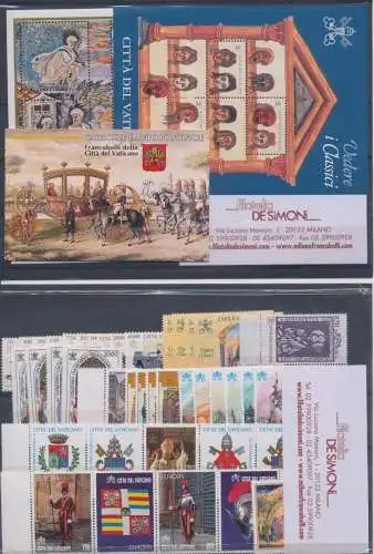 1997 Vatikan, neue Briefmarken, Vollständiges Jahr 34 Werte + 2 Blätter + 1 Heft - postfrisch **