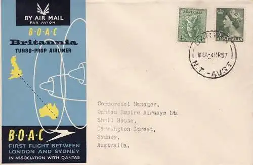 1957 AUSTRALIEN - BOAC/QANTAS ERSTER FLUG DARWIN-SYDNEY