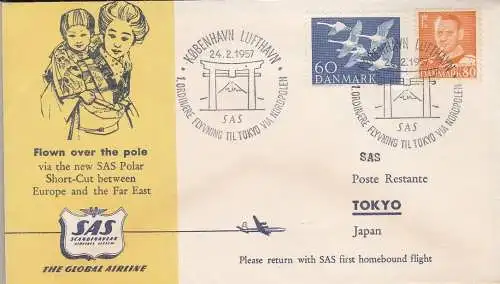 1957 DÄNEMARK - SAS FIRST FLIGHT COPENAGEN-TOKYO ÜBER NORDPOL UND ZURÜCK
