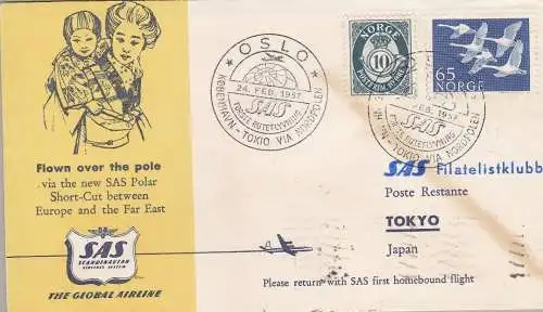 1957 NORWEGEN - SAS FIRST FLIGHT OSLO-TOKYO ÜBER NORDPOL UND ZURÜCK