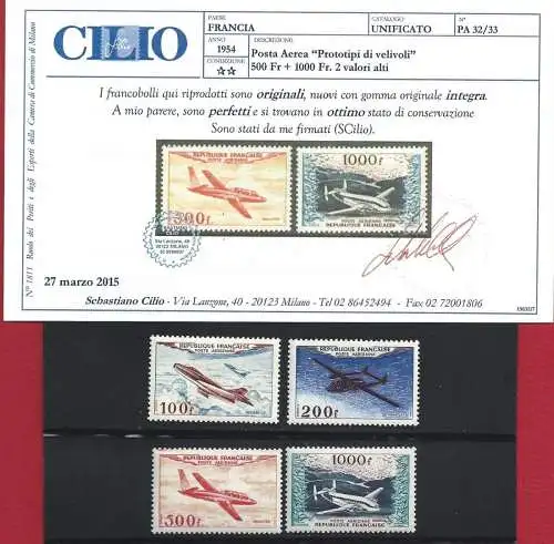 1954 FRANKREICH, Luftpost Nr. 30/33 - MNH** Cilio zertifiziert