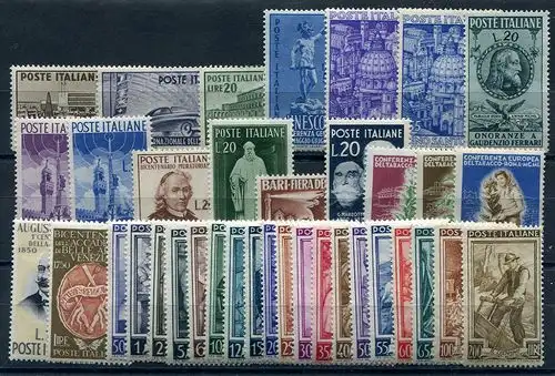 1950 Italien Republik, Vollständiges Jahr, neue Briefmarken, 37 Werte, postfrisch**