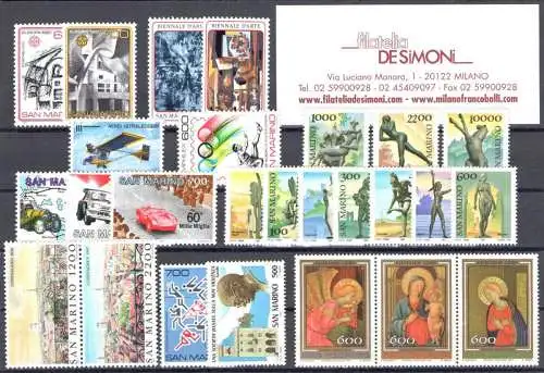 1987 San Marino, Vollständiges Jahr, neue Briefmarken, 26 Werte - postfrisch**