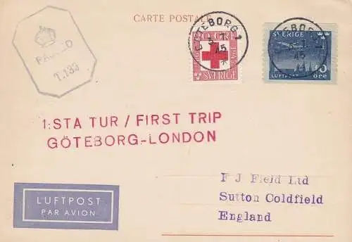 1945 SCHWEDEN, SÜDLÄNDER, ERSTER FLUG GOTEBORG - LONDON