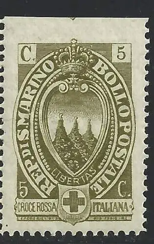 1923 SAN MARINO, Nr. 90 5c. + 5c. klare Olive postfrisch/** seltene sorte #039;