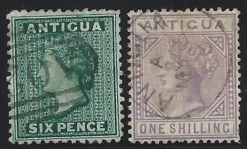 1884-86 ALT - SG Nr. 29/30 6d. tiefgrün und 1sh. lila GEBRAUCHT