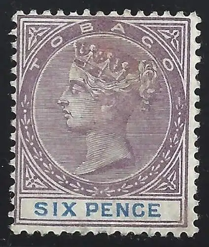 1895 TOBAGO - Yvert Fiscali Nr. 9 6p. violett-braun und blau MH/*