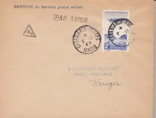 1945 MAROKKO, MAROKKO, POSTFLUG CASABLANCA - TANGER