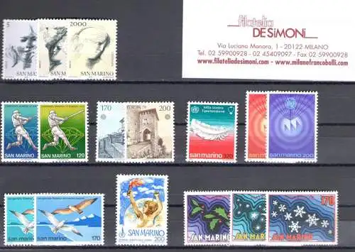 1978 San Marino, Vollständiges Jahr, neue Briefmarken, 19 Werte - postfrisch**