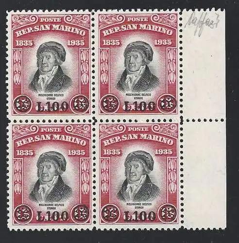 1948 SAN MARINO, Nr. 341 mnh/** quartina Signata Caffaz