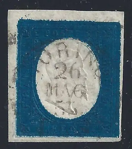 1854 Sardinien, Nr. 8 20c. Indigo GEBRAUCHT Stempel braun