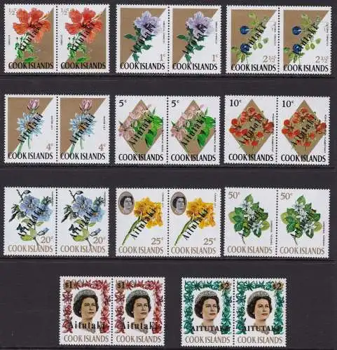 1972 AITUTAKI - YT Nr. 32/41 + 57a 11 Werte postfrisch/** paar