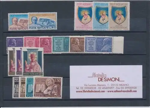 1954 Vatikan, neue Briefmarken, Vollständiges Jahr 18 postfrisch **