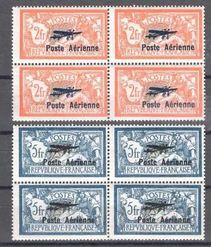 1927 FRANKREICH - Luftpost Nr. 1/2 2 Werte Block von vier - MNH** - Selten