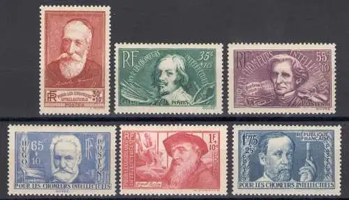 1938 FRANKREICH - Nr. 380/85 Pro Intellektuelle arbeitslos 6 Wert MNH**