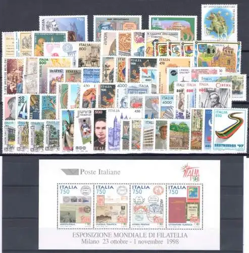 1997 Italien - Republik, Vollständiges Jahr, neue Briefmarken, 64 Werte + 1 Blatt - postfrisch**