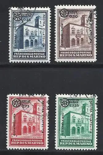 1934 SAN MARINO, Nr. 180/183, Überstreichte Paläste Philatelieausstellung, 4 Werte GEBRAUCHT