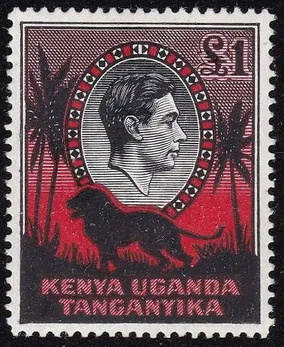 1941 KENIA UGANDA TANGANIKA - Löwe, Löwe, SG 150a £1 schwarz/rot MLH/*